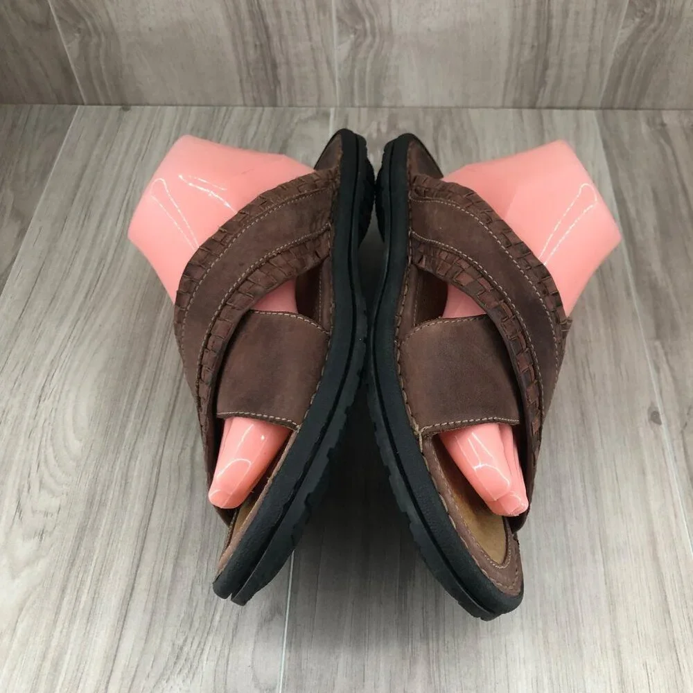 Johnston & Murphy JM Sandals Mens 10M Brown Leather Slip On Shoes